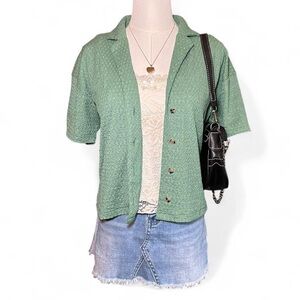 Madewell Mint Green Short-Sleeve Cardigan Floral Buttons Fairy Soft Girl